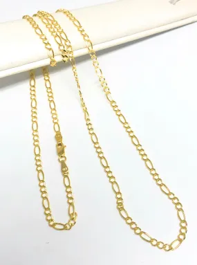 10k Solid Gold Figaro Chain 16-24 inches 2.5mm (Full Solid Style)