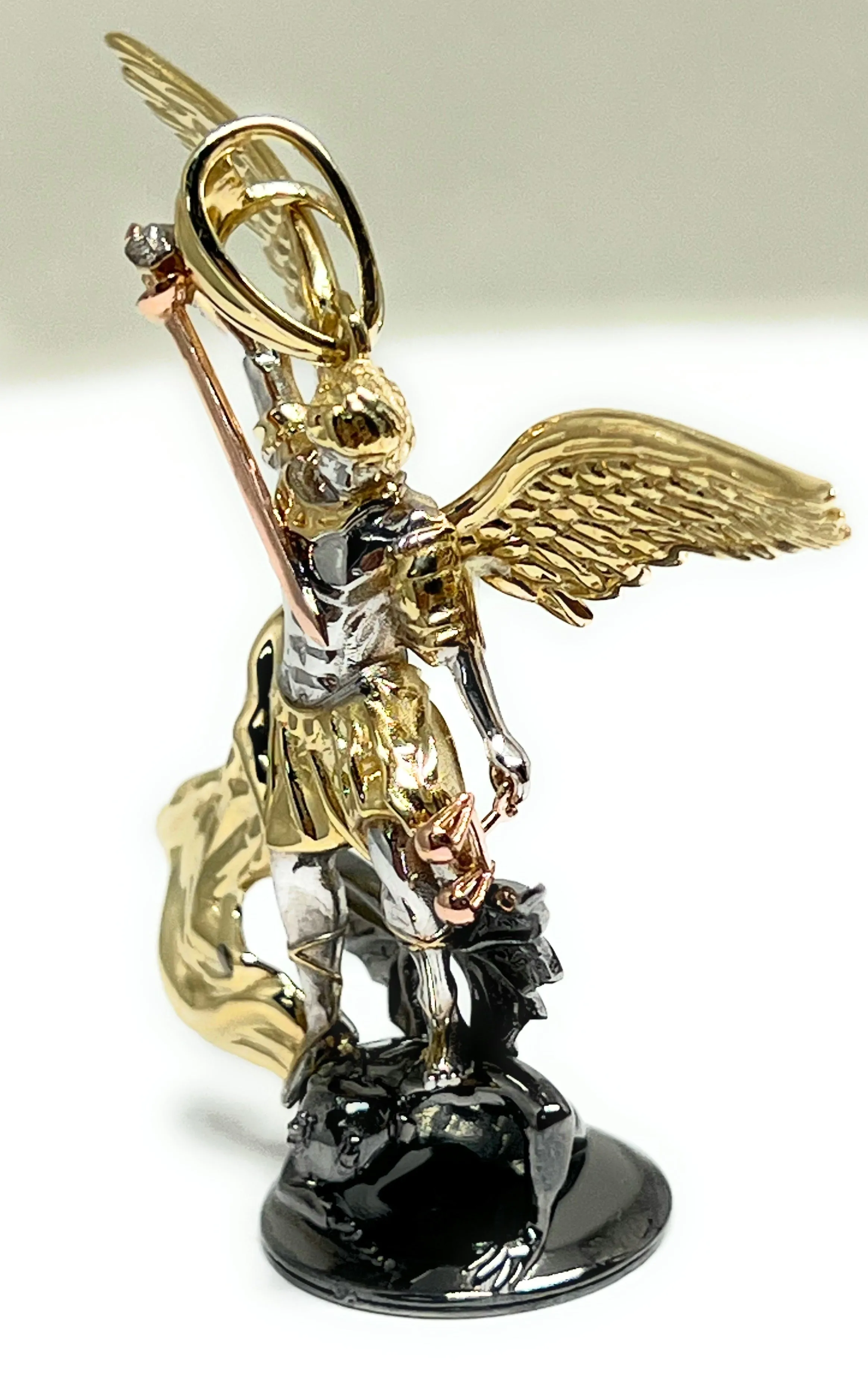 10k Solid Gold Yellow St. Michael Vanquishing Satan Archangel FULL 3D STATUE Pendant Necklace (FC) (LG, SM)