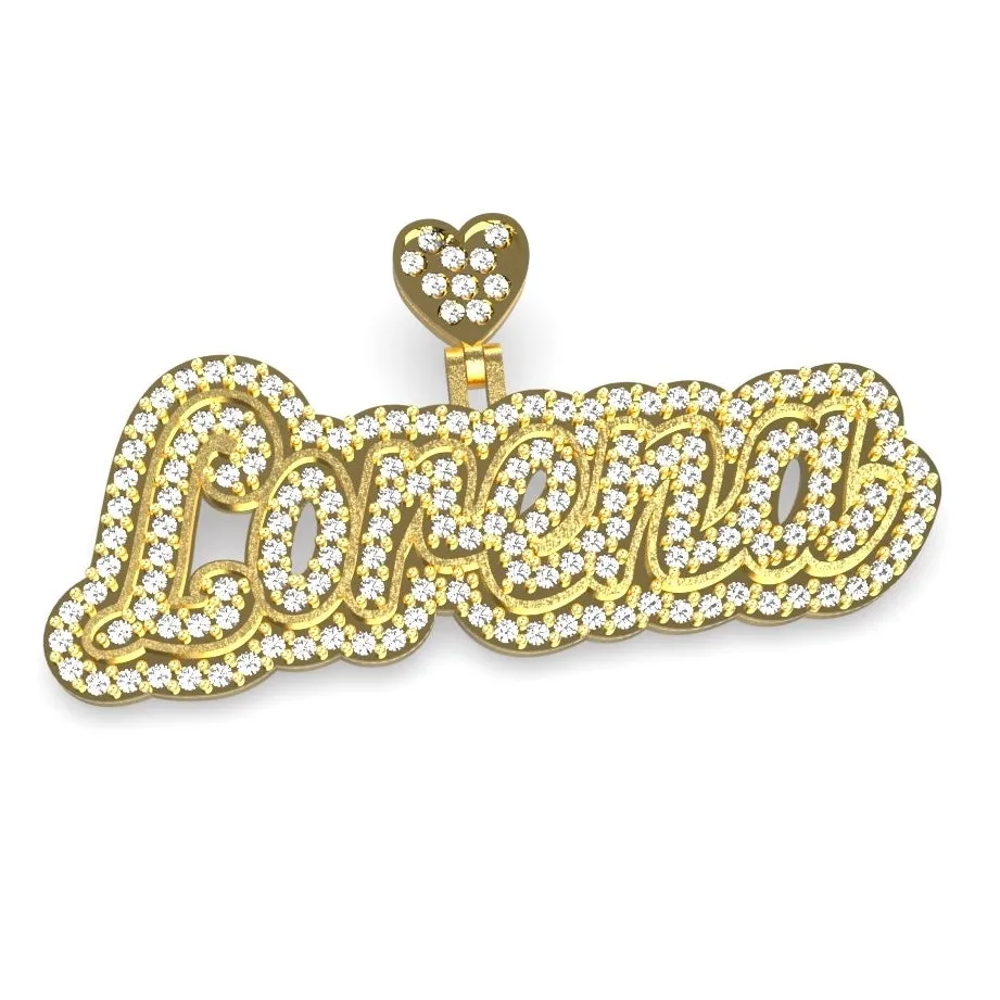 14K Solid Gold Enamel and Full Diamonds Custom Name Pendant