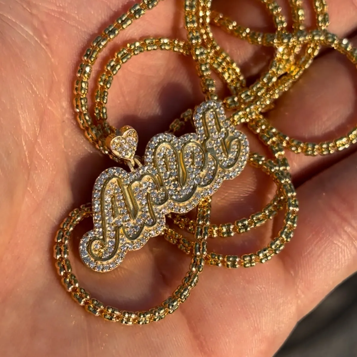 14K Solid Gold Enamel and Full Diamonds Custom Name Pendant