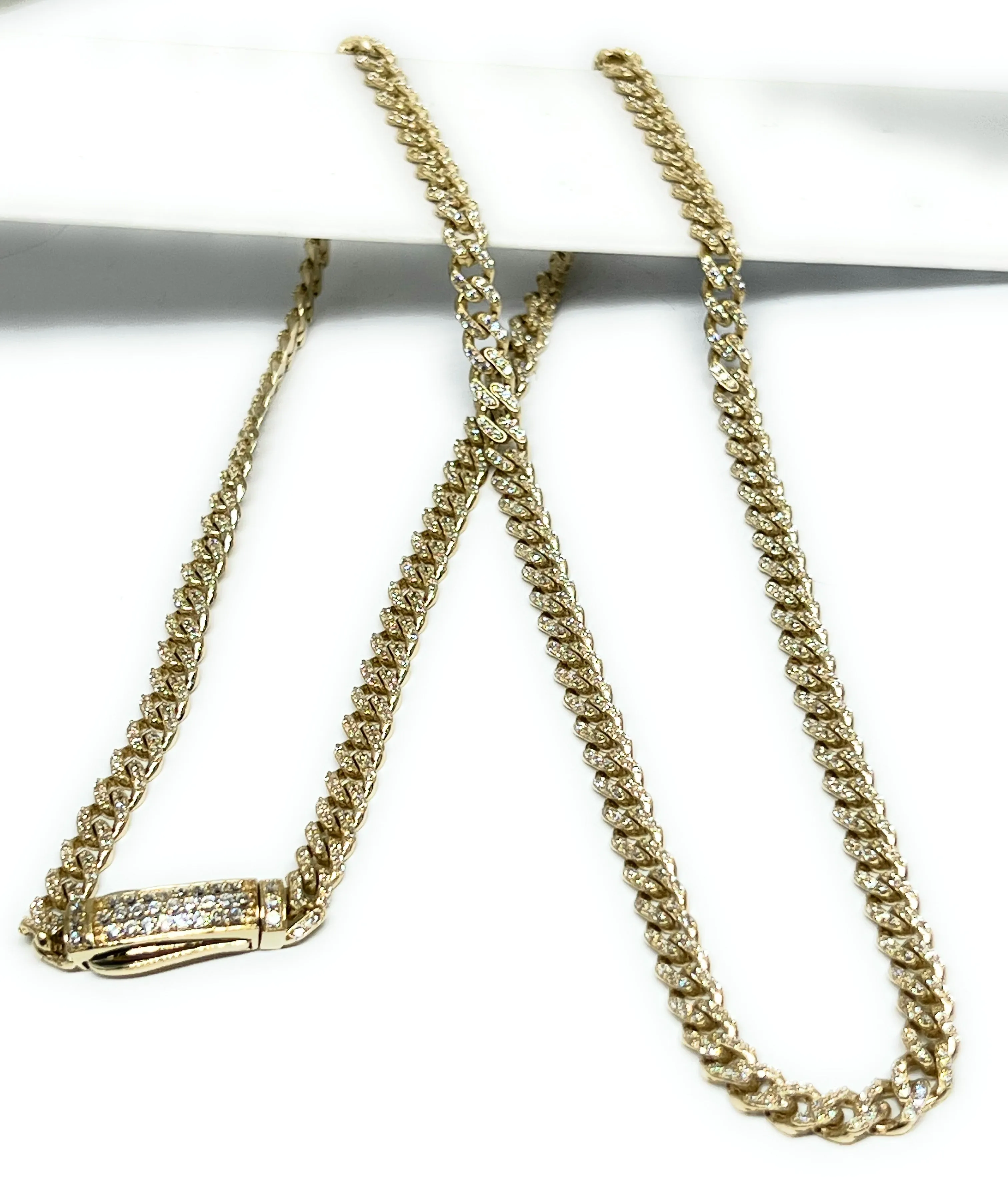 14k Solid Gold Miami Cuban Link FULL CZ Chain 16-24 inches 5mm CZ Lock (Semi-Hollow) 19-27g