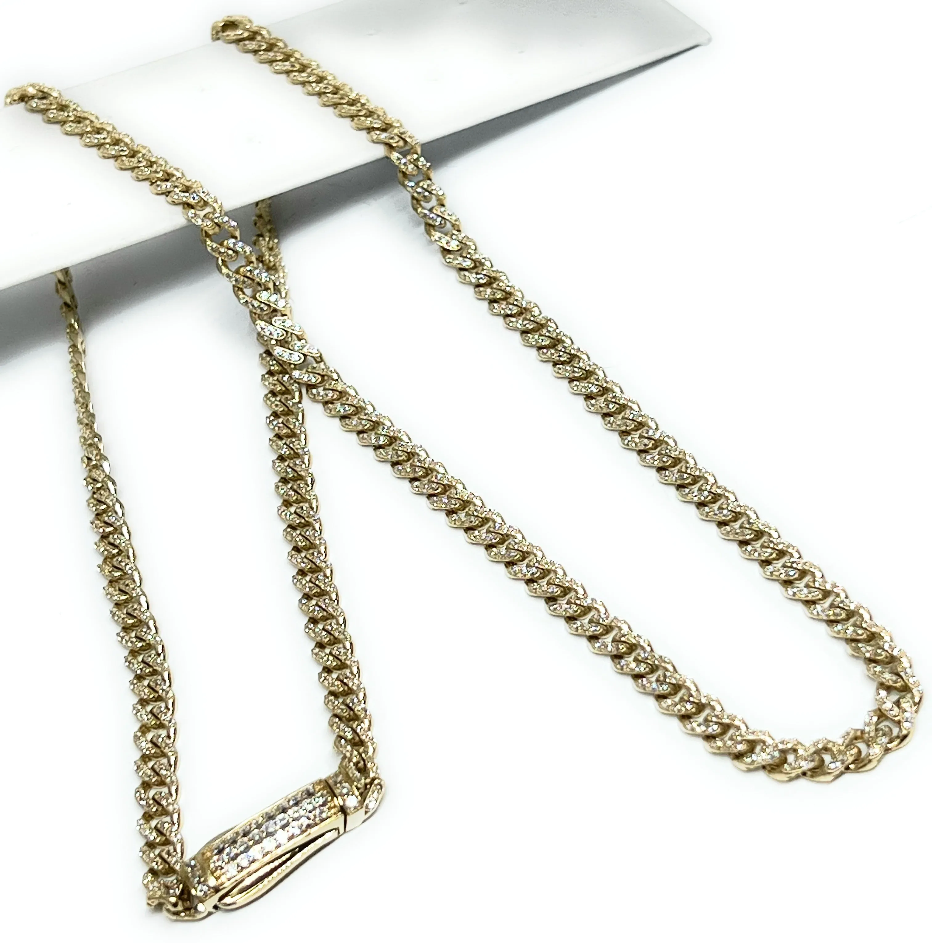 14k Solid Gold Miami Cuban Link FULL CZ Chain 16-24 inches 5mm CZ Lock (Semi-Hollow) 19-27g