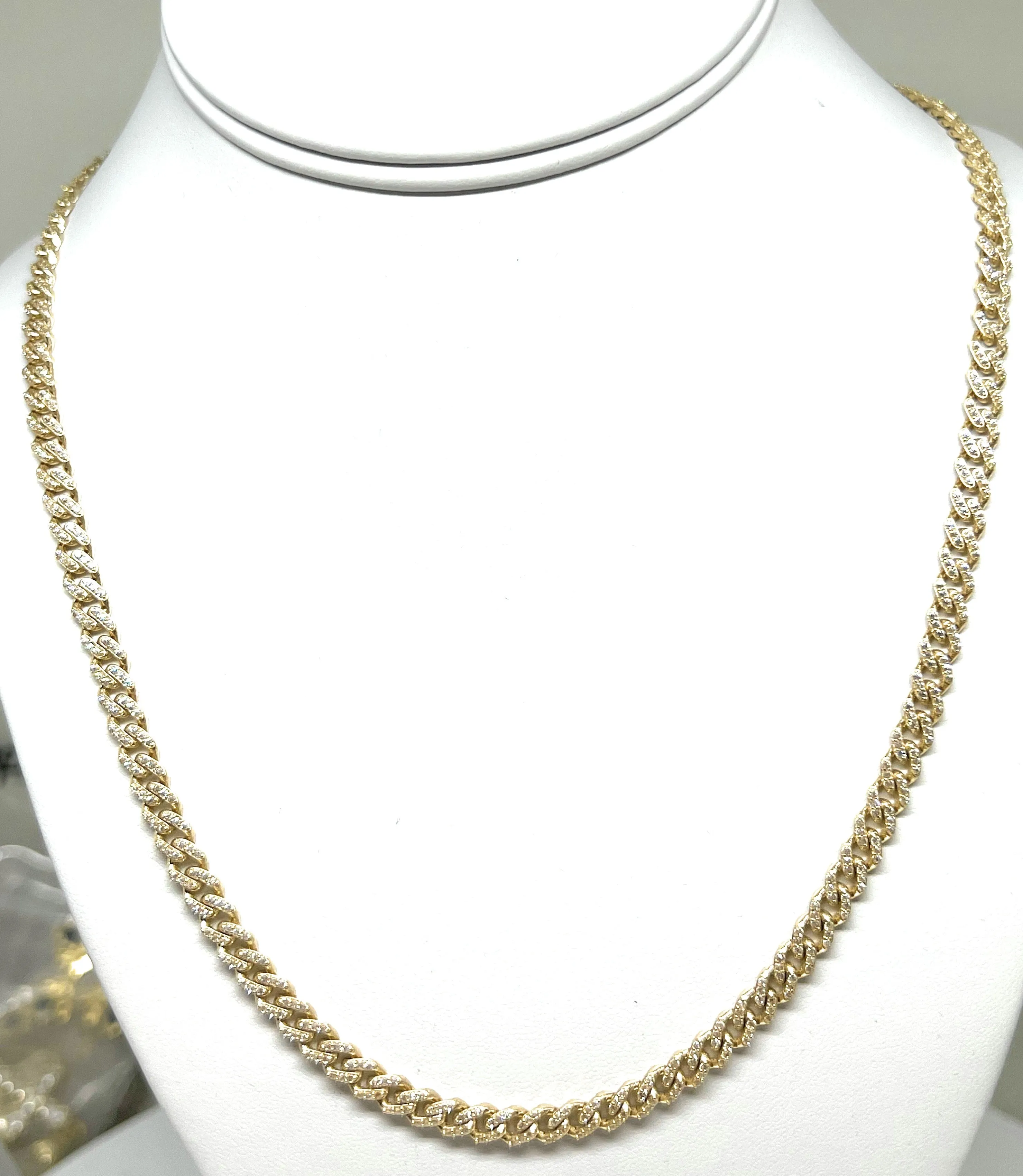 14k Solid Gold Miami Cuban Link FULL CZ Chain 16-24 inches 5mm CZ Lock (Semi-Hollow) 19-27g