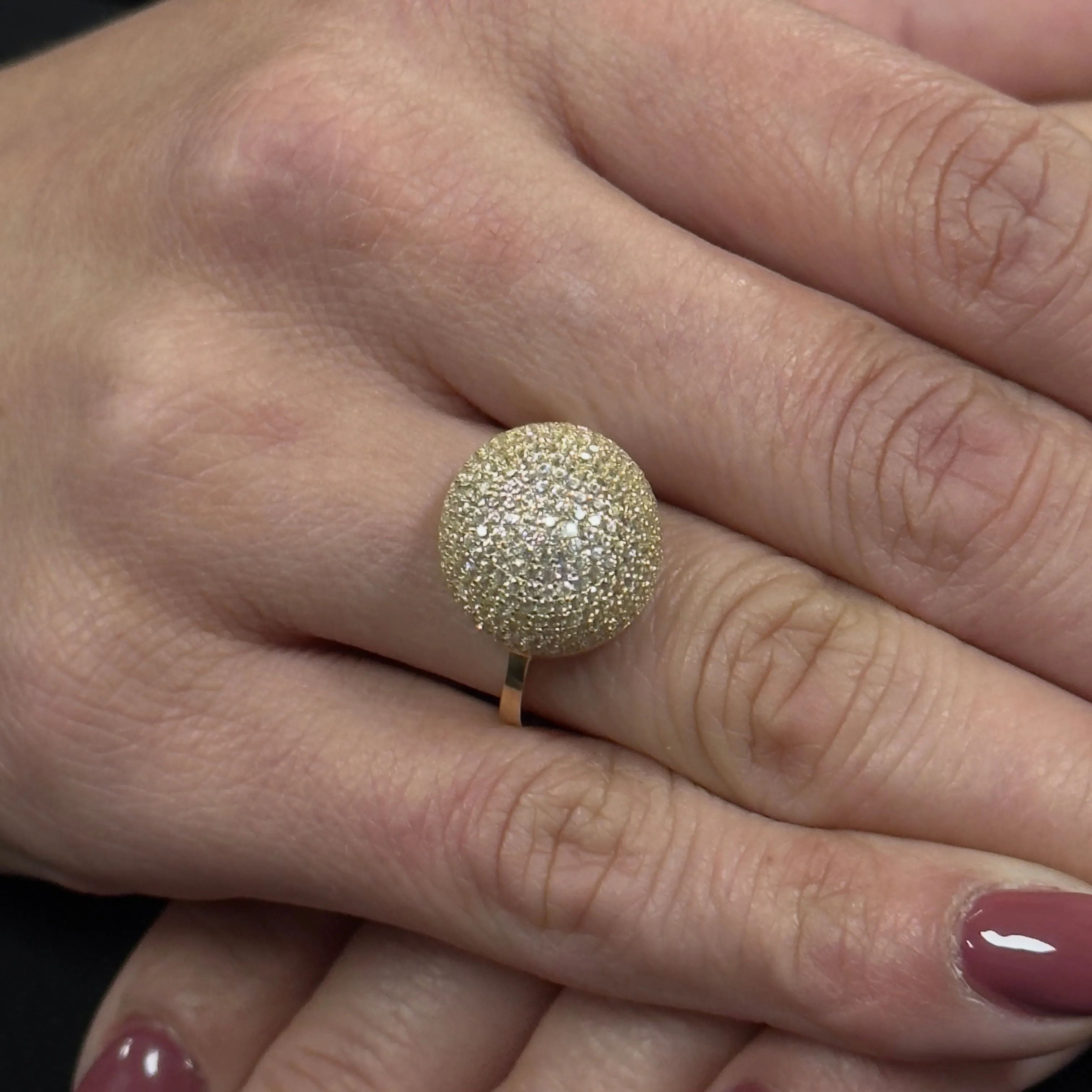 14K Yellow gold dome full zirconium ring-227423