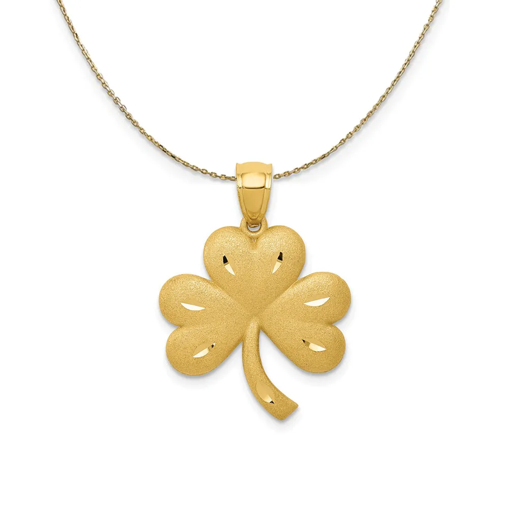 14k Yellow Gold Satin & Diamond Cut Shamrock Necklace