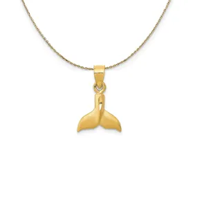 14k Yellow Gold Small 3D Satin Whale Tail Necklace