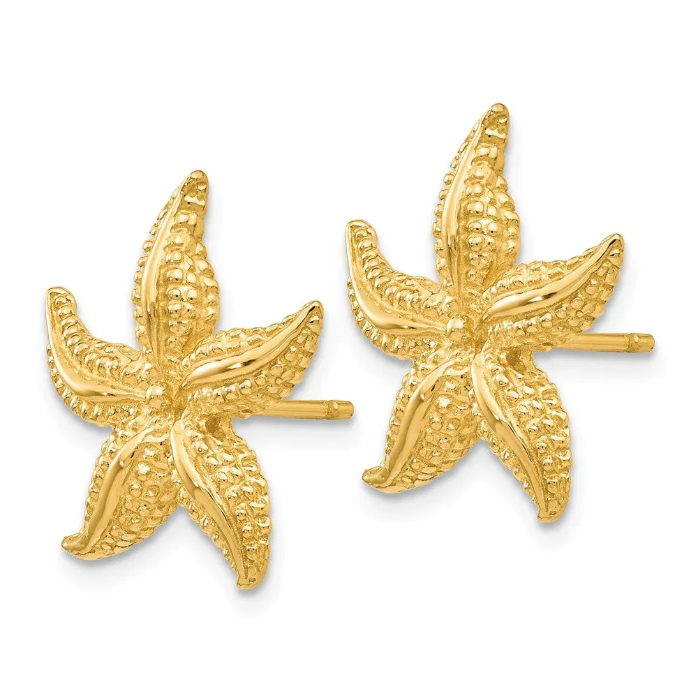 15mm Satin Textured Starfish Post Earrings in 14k Yellow Gold