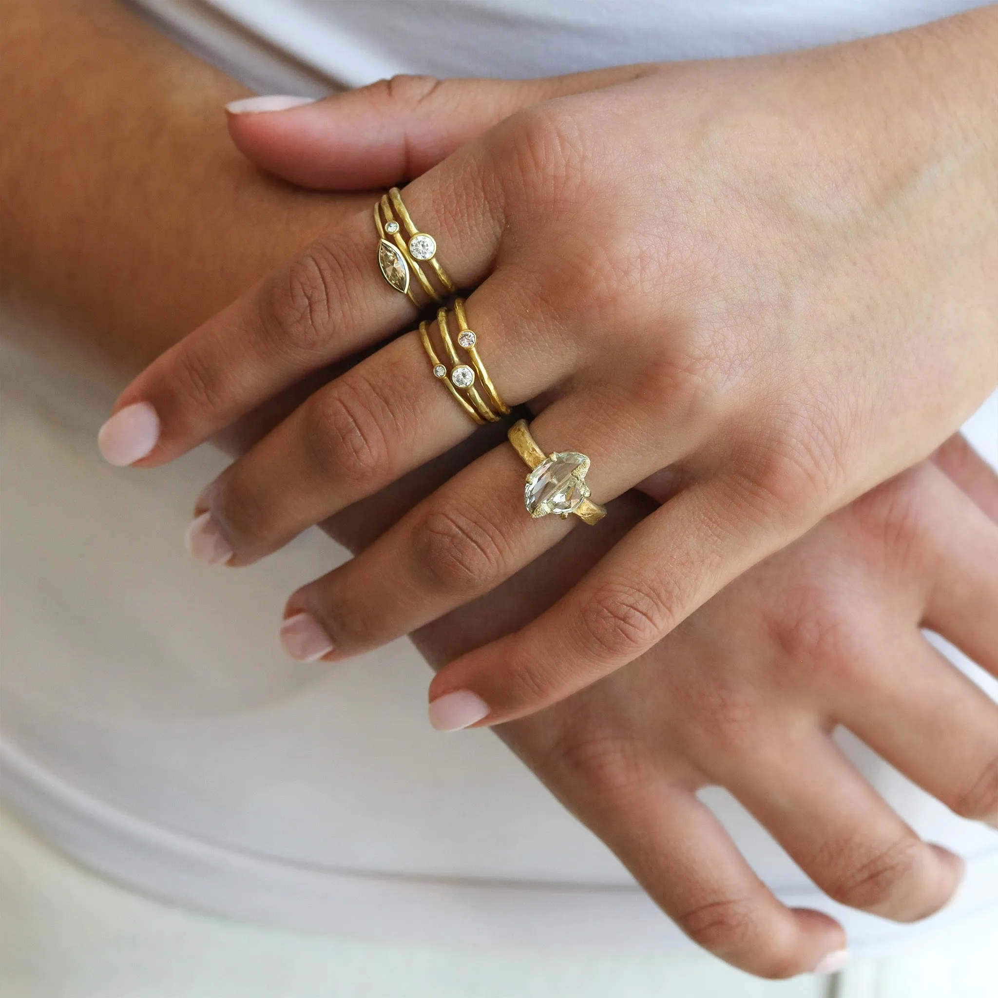 18K Gold Stacking Ring with Round Full Cut White Diamond