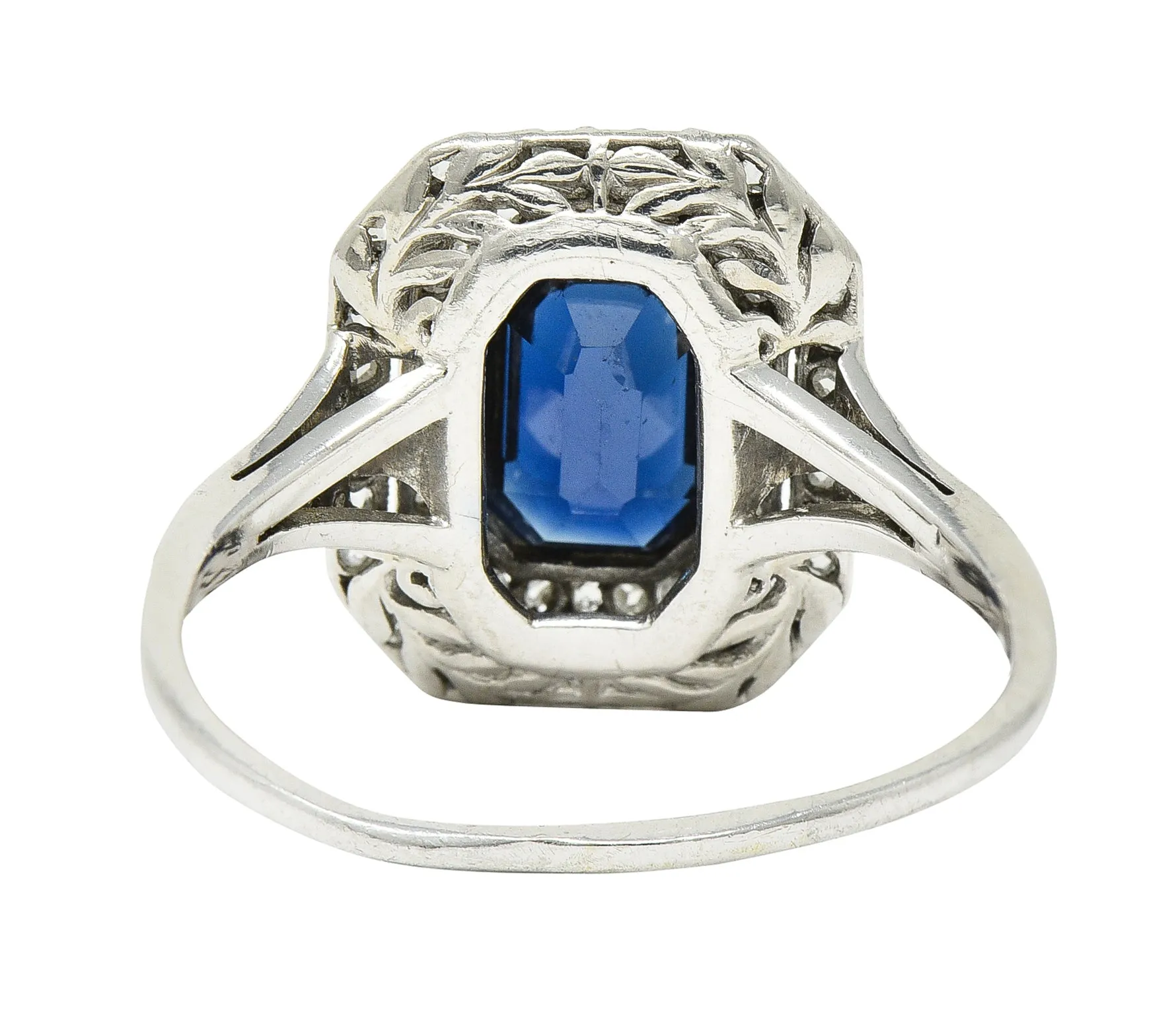 1920's Early Art Deco 1.75 CTW Sapphire Diamond Platinum Double Halo Ring