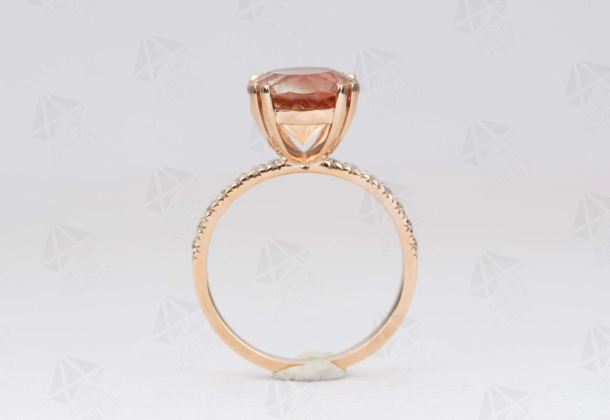 3.09ct Oregon Sunstone Engagement Ring 14K Rose Gold Half Eternity Moissanite Pave Red AD1827-2