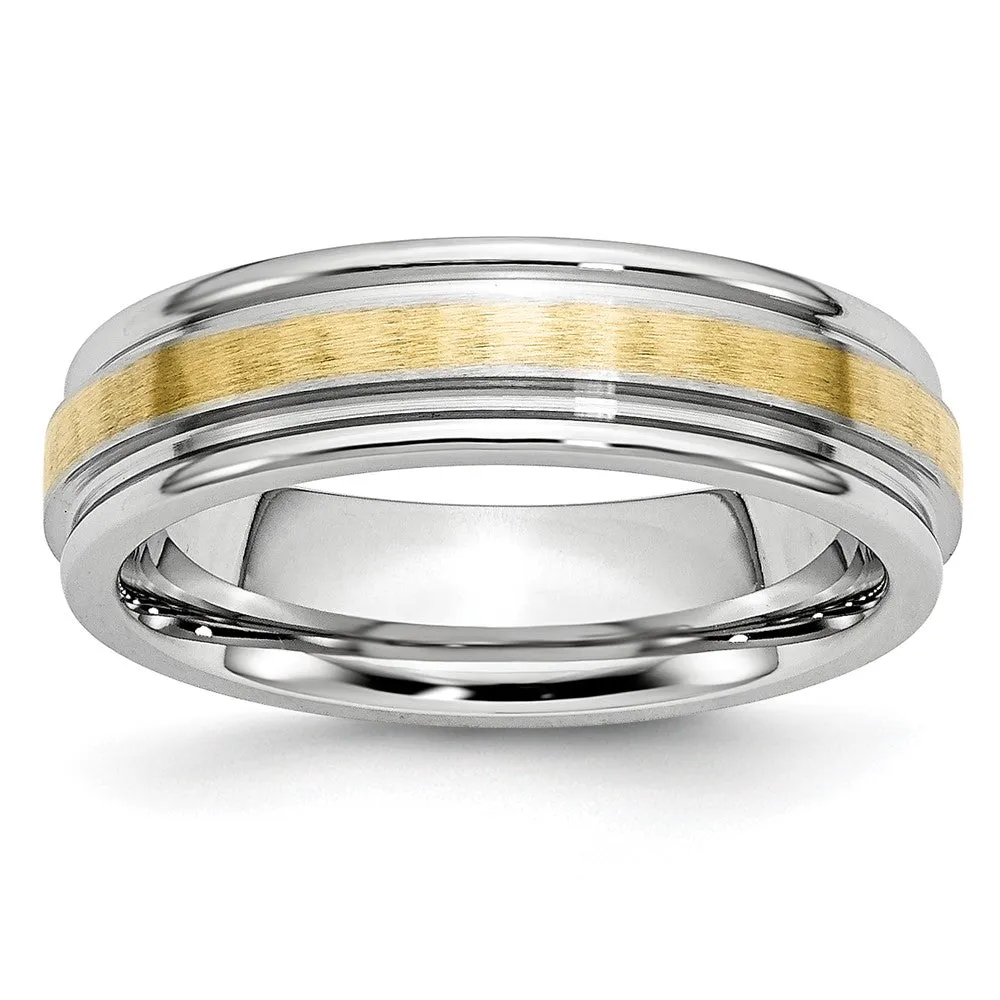 6mm Cobalt & 14K Gold Inlay Satin & Polished Grooved Ridged Band