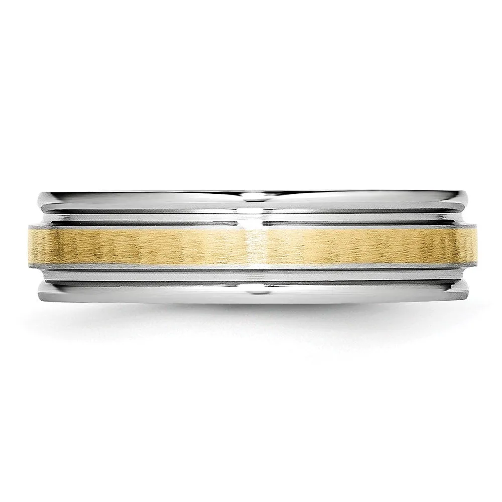 6mm Cobalt & 14K Gold Inlay Satin & Polished Grooved Ridged Band