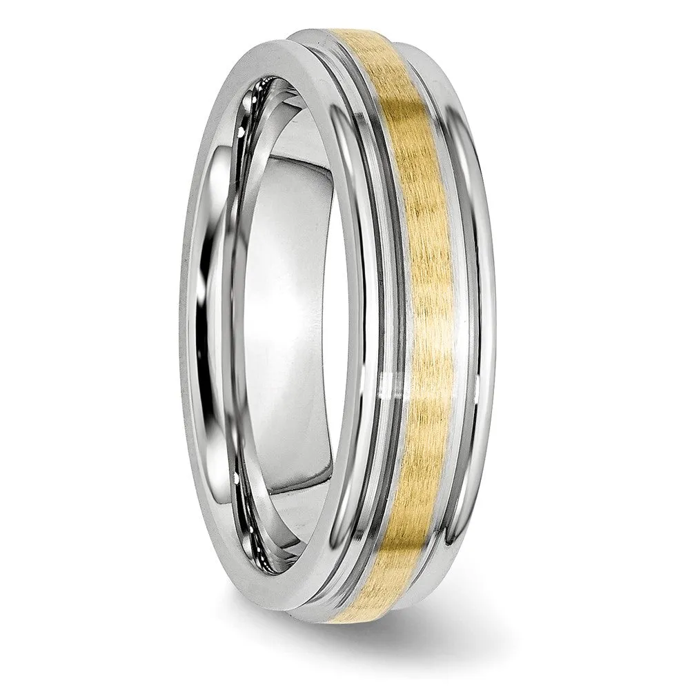 6mm Cobalt & 14K Gold Inlay Satin & Polished Grooved Ridged Band