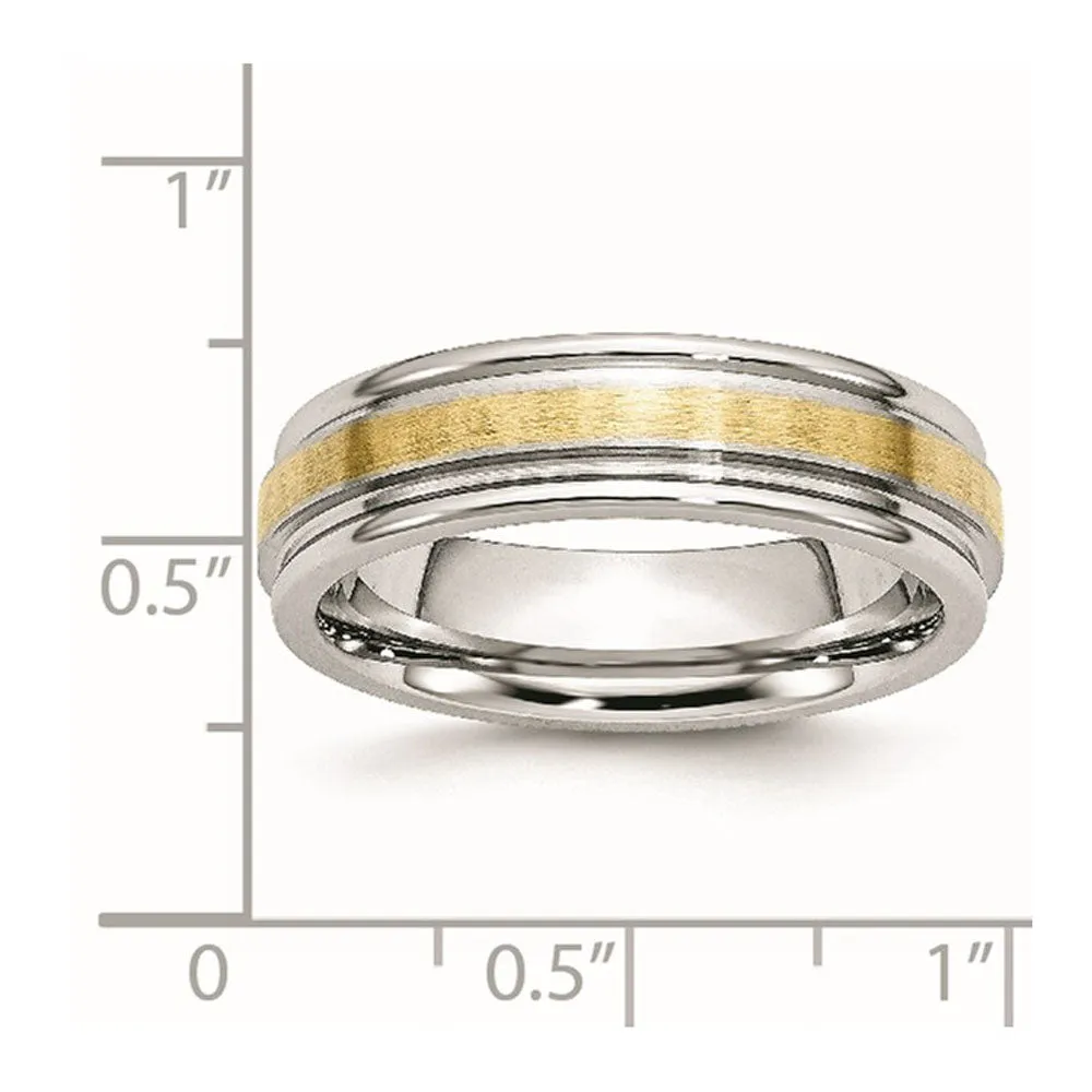 6mm Cobalt & 14K Gold Inlay Satin & Polished Grooved Ridged Band