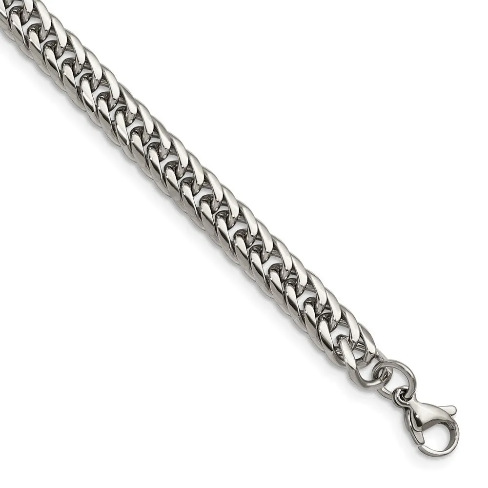 7.25mm Stainless Steel Rambo Double Curb Chain Bracelet, 9 Inch