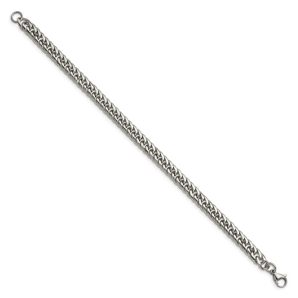 7.25mm Stainless Steel Rambo Double Curb Chain Bracelet, 9 Inch