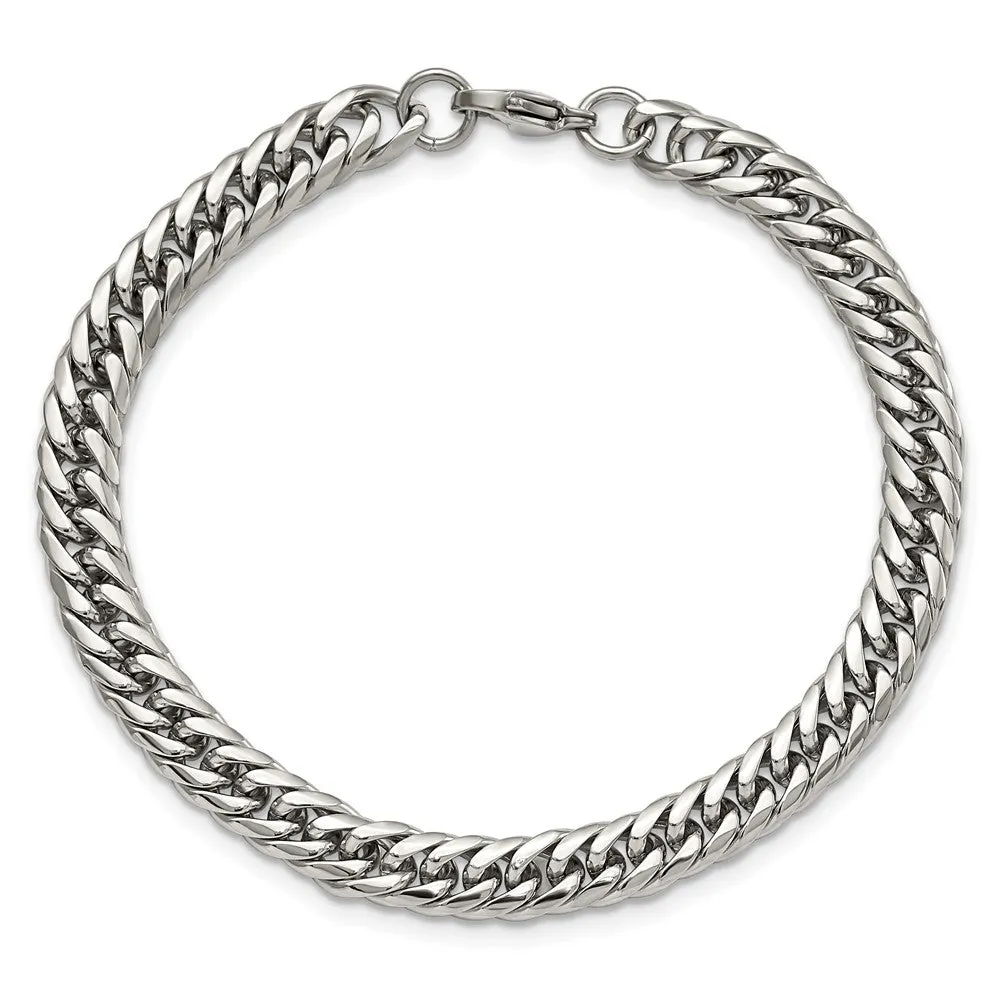 7.25mm Stainless Steel Rambo Double Curb Chain Bracelet, 9 Inch