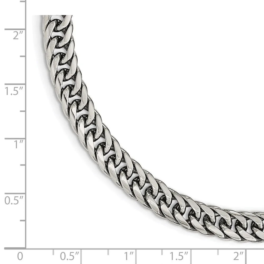 7.25mm Stainless Steel Rambo Double Curb Chain Bracelet, 9 Inch