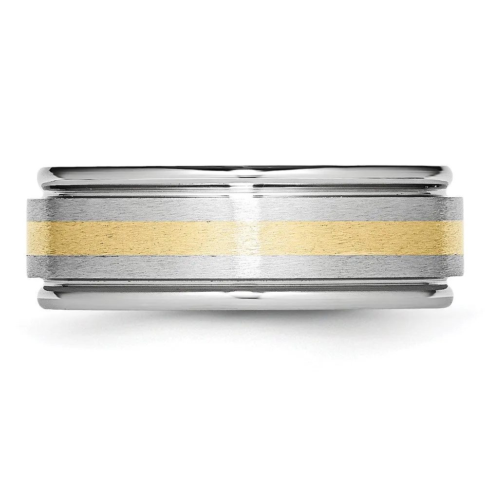 8mm Cobalt & 14K Gold Inlay Satin & Polished Grooved Ridged Band