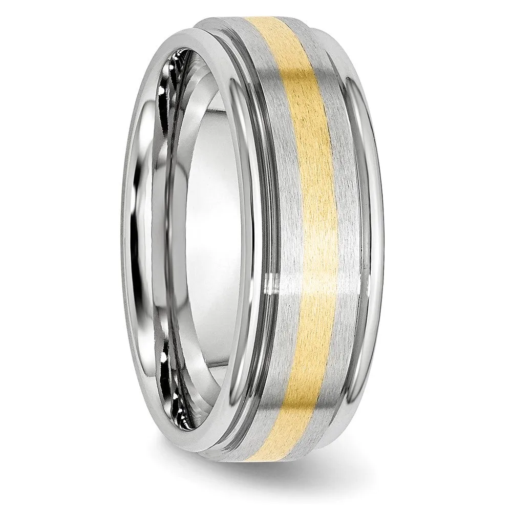 8mm Cobalt & 14K Gold Inlay Satin & Polished Grooved Ridged Band