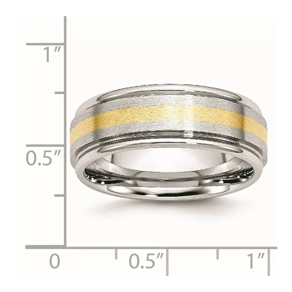 8mm Cobalt & 14K Gold Inlay Satin & Polished Grooved Ridged Band