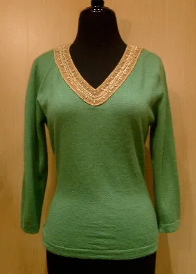 Armand Diradourian Cashmere Sweater with Wooden Bead Embellishment