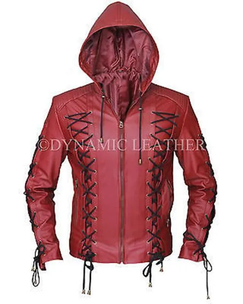 Arrow Arsenal Red Colton Haynes Hooded Costume Leather Jacket