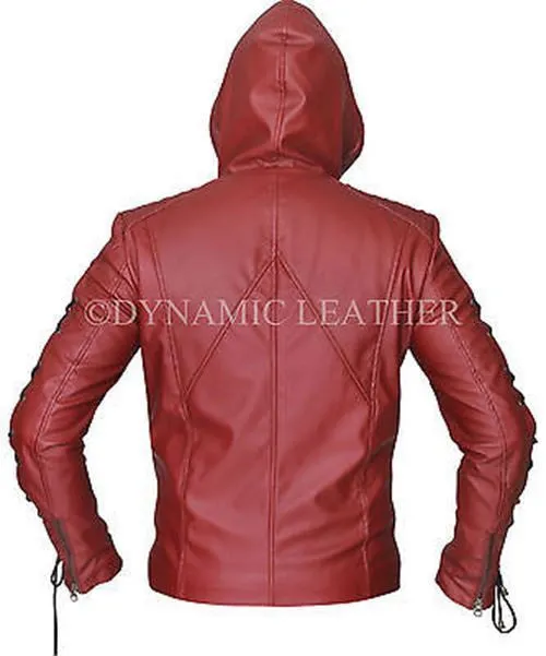 Arrow Arsenal Red Colton Haynes Hooded Costume Leather Jacket