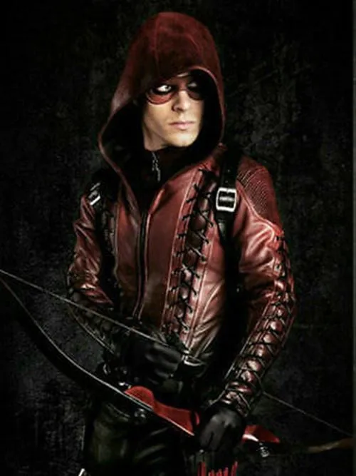 Arrow Arsenal Red Colton Haynes Hooded Costume Leather Jacket