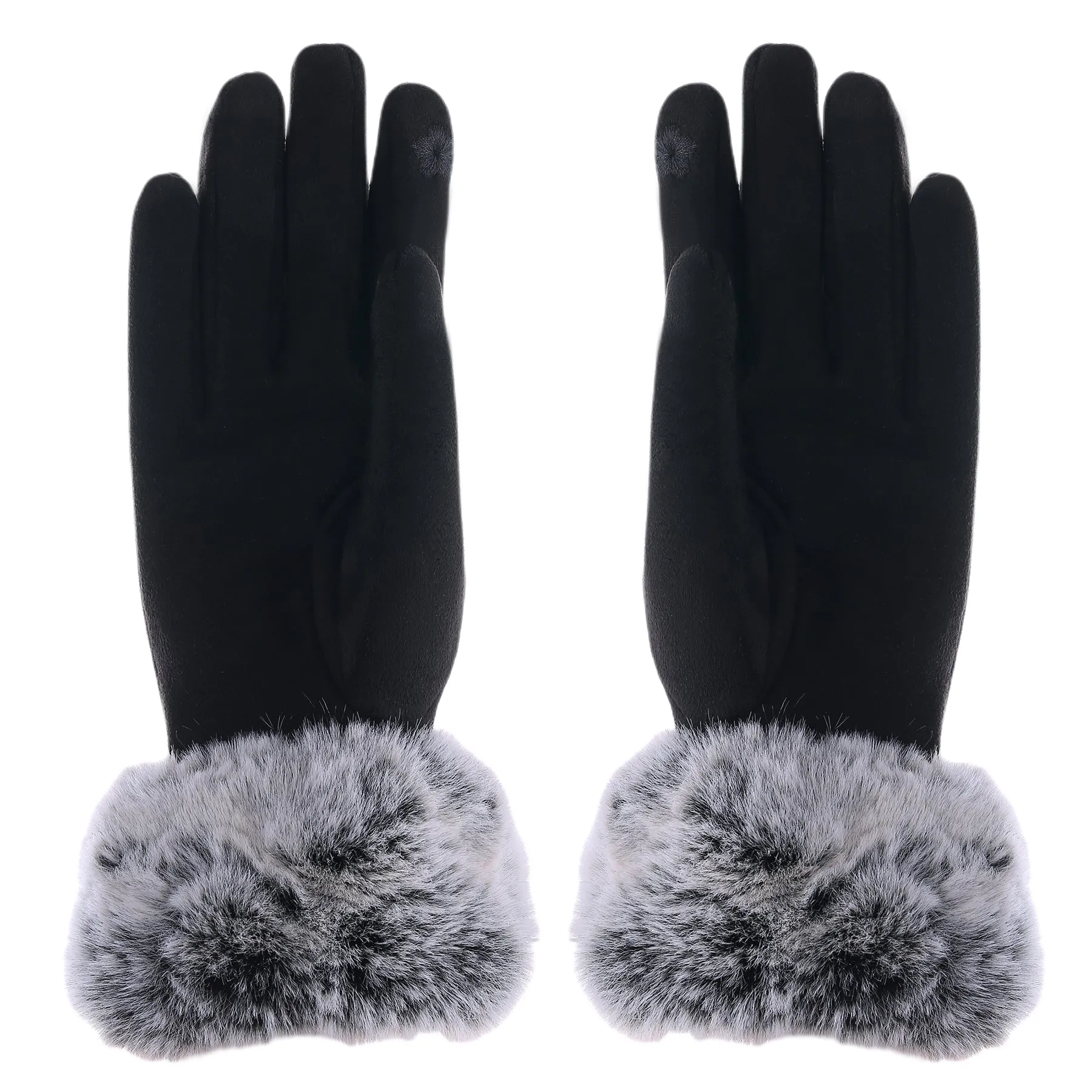 Audrey Faux Fur Gloves in Black with Snowflake Design