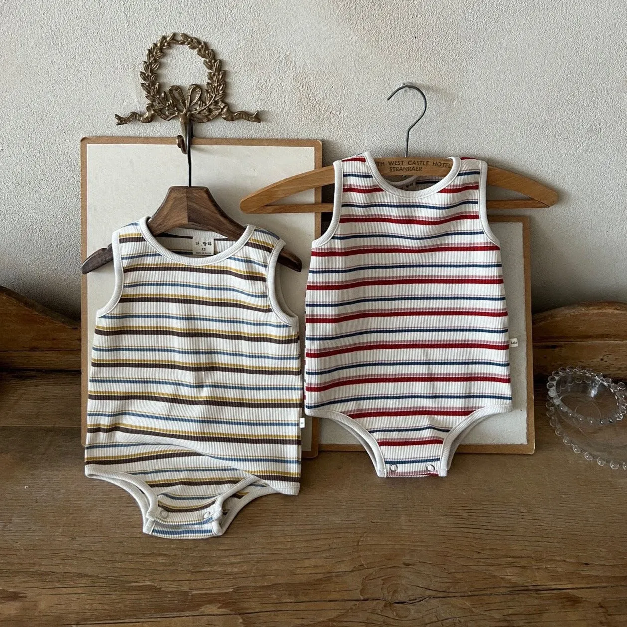 Baby Lala Multi-Stripe Tank Top Ribbed Romper (0-18m) - 2 Colors