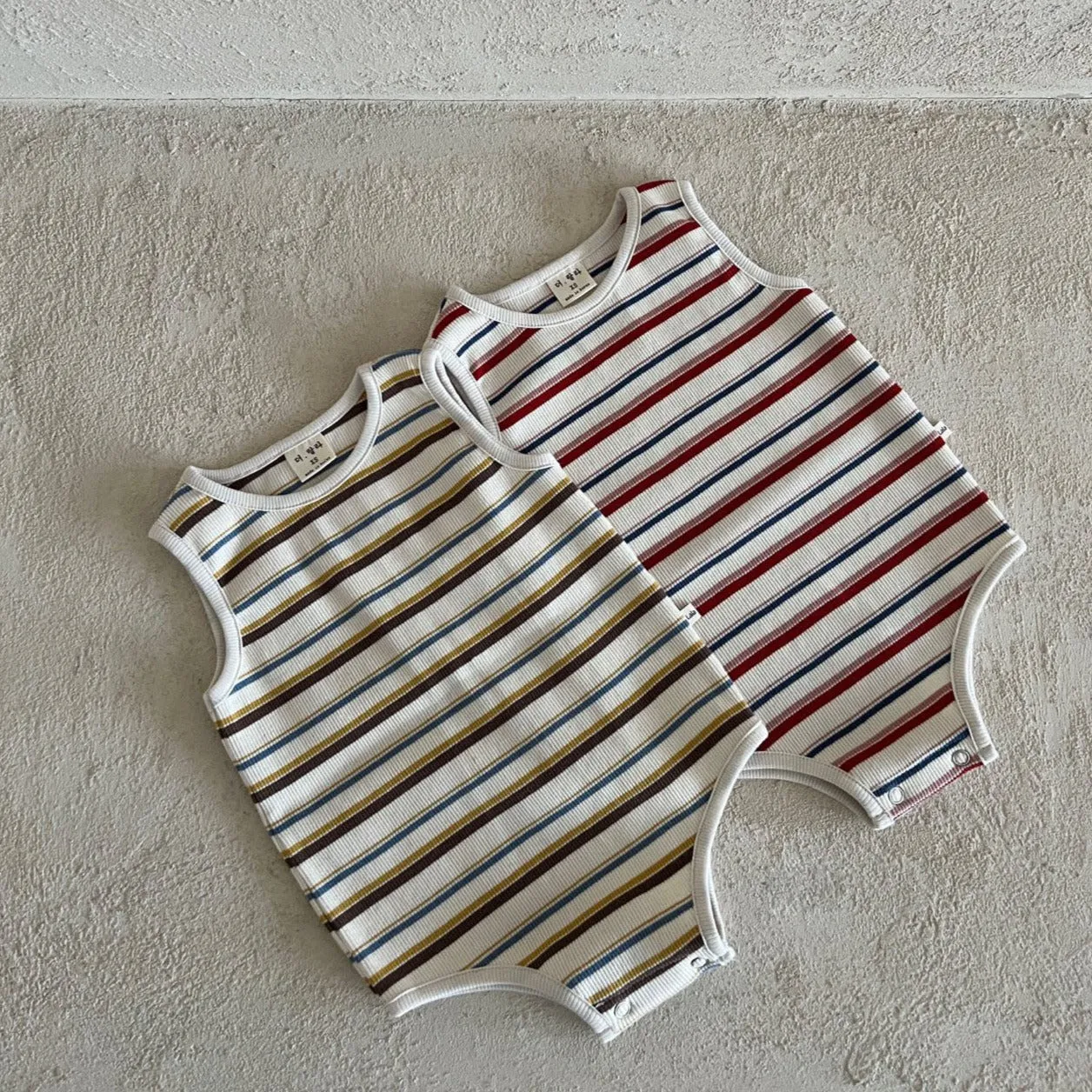 Baby Lala Multi-Stripe Tank Top Ribbed Romper (0-18m) - 2 Colors