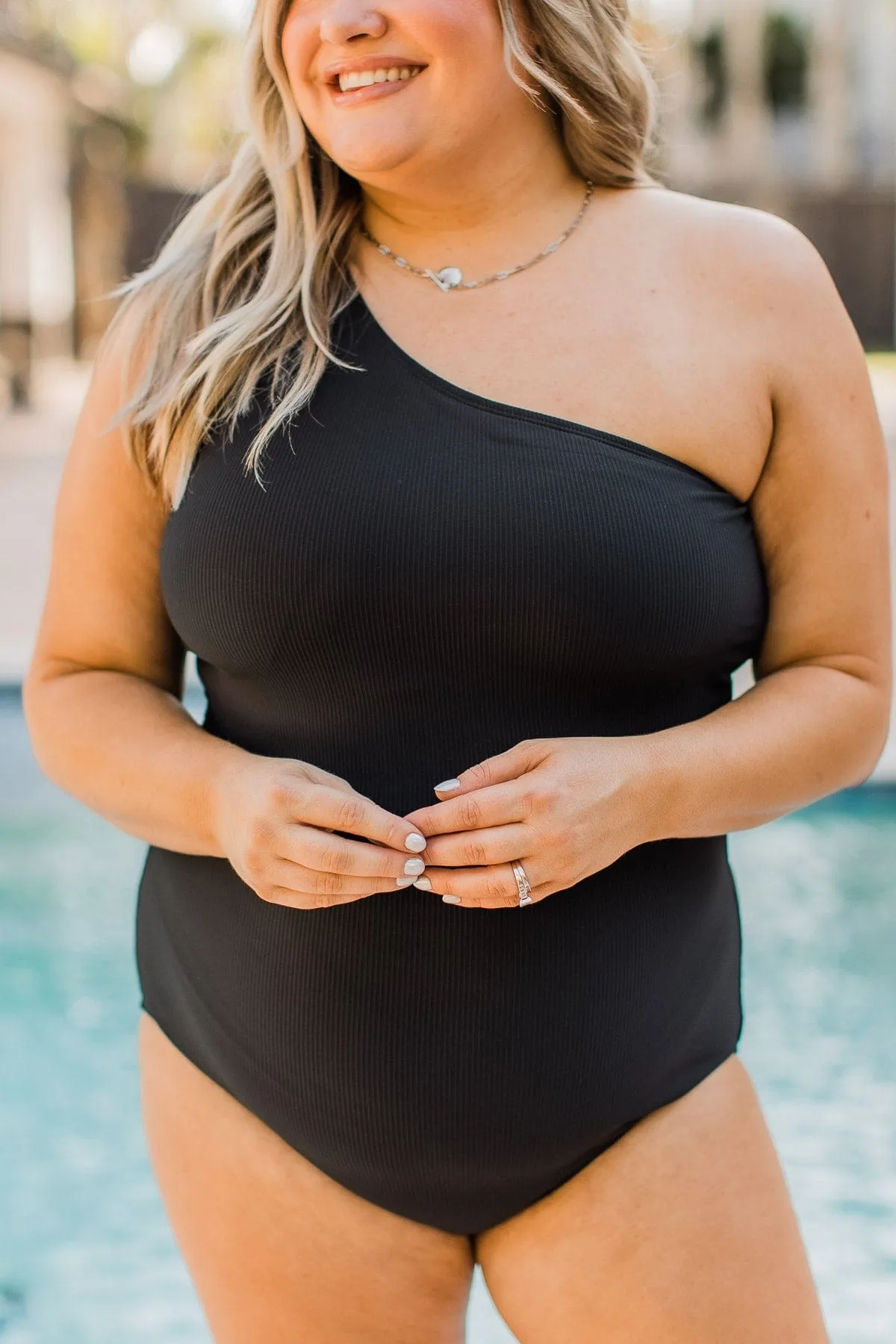 Beach Bound Ribbed One-Piece Swimsuit- Black