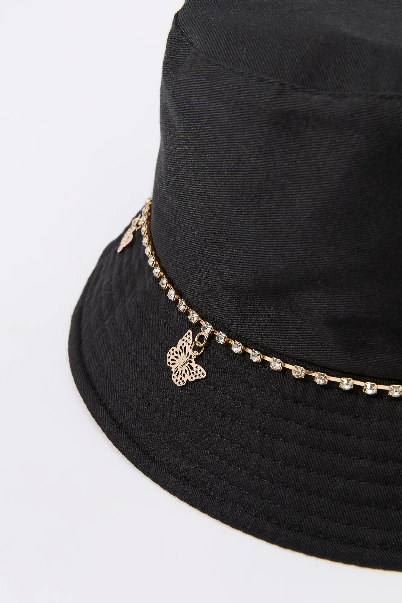 Black Butterfly Rhinestone Chain Bucket Hat