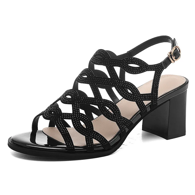 Block Heel Woven Cutout Sandals 