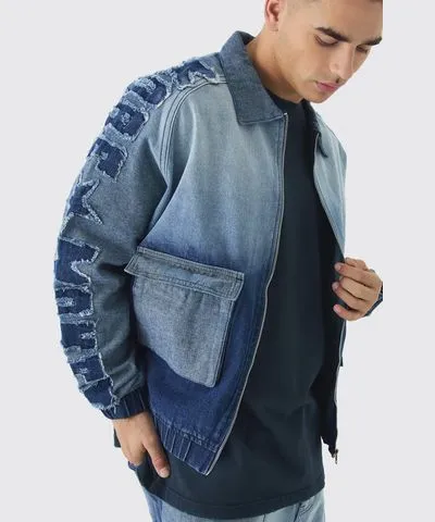 boohoo Mens Oversized Star Applique Denim Bomber