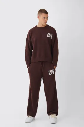 Brushed Boucle Knitted Branded Sweater Tracksuit