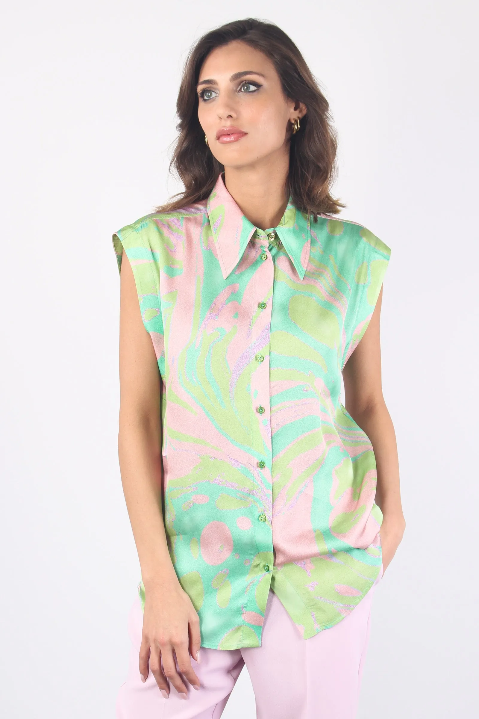 Cabiri Blusa Satin Stampa Verde/rosa