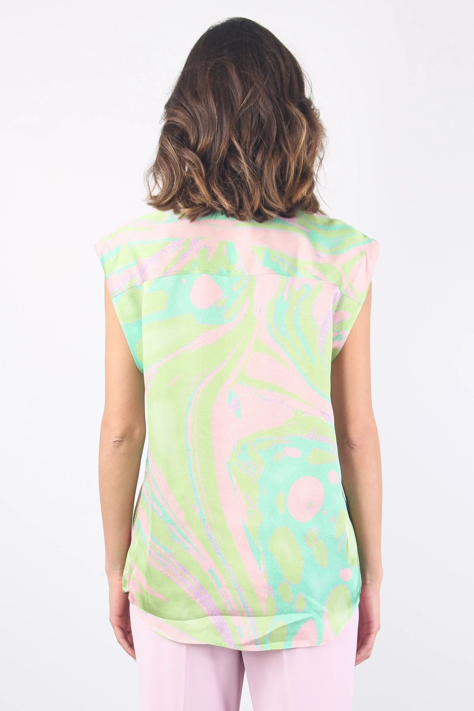 Cabiri Blusa Satin Stampa Verde/rosa