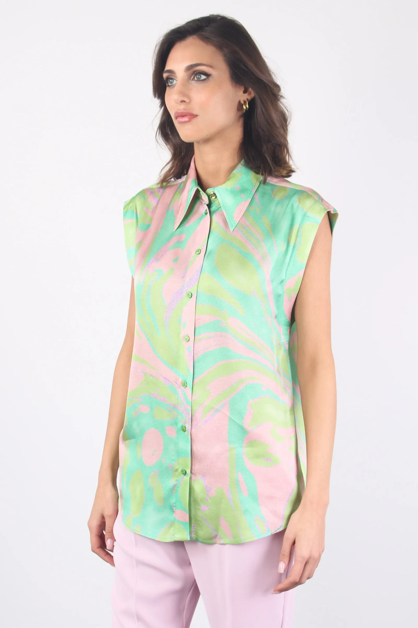 Cabiri Blusa Satin Stampa Verde/rosa