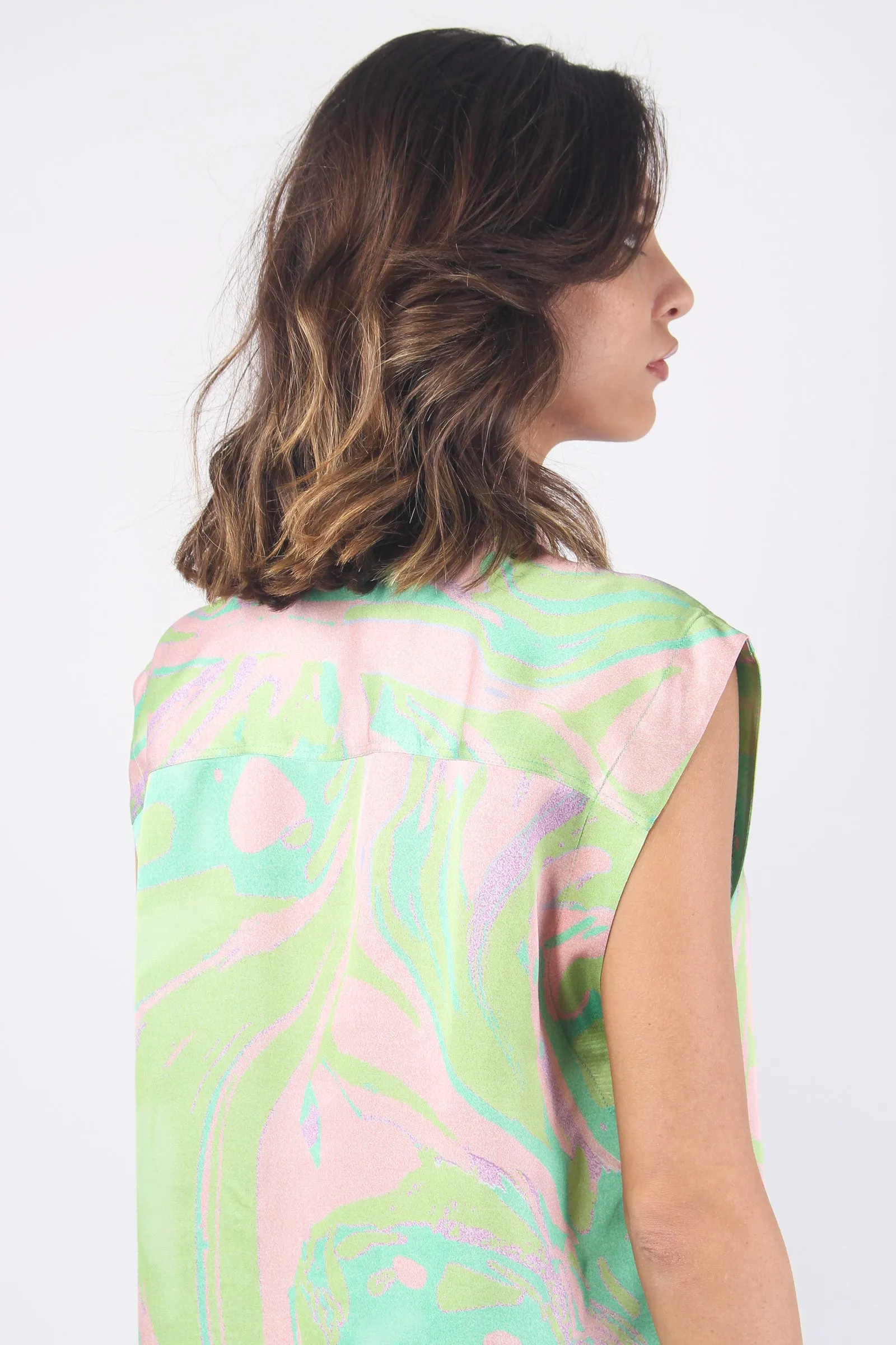 Cabiri Blusa Satin Stampa Verde/rosa