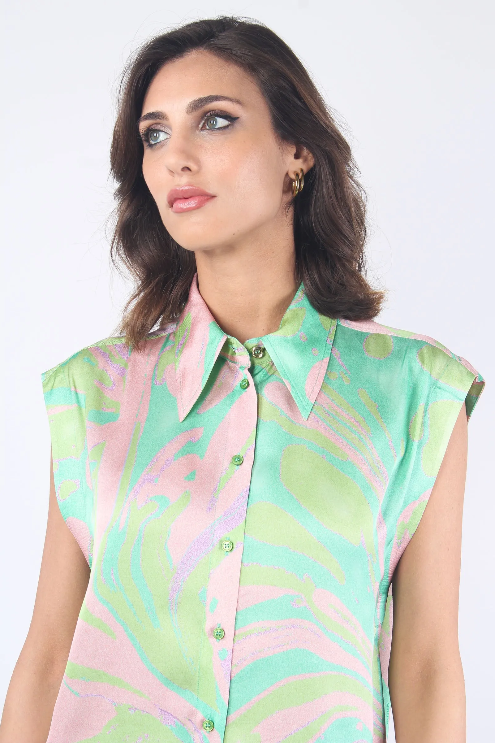 Cabiri Blusa Satin Stampa Verde/rosa