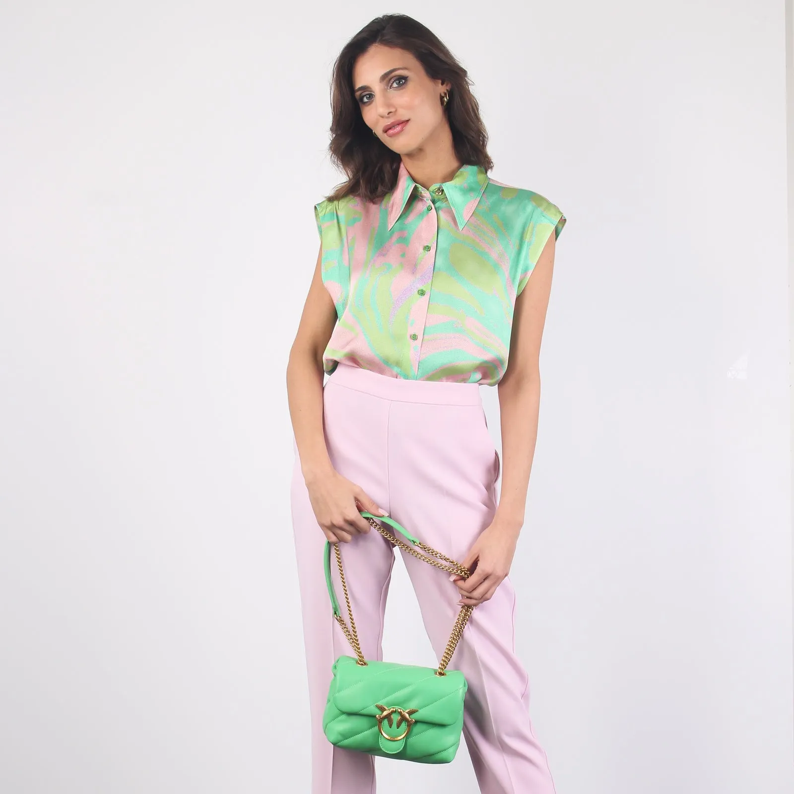 Cabiri Blusa Satin Stampa Verde/rosa