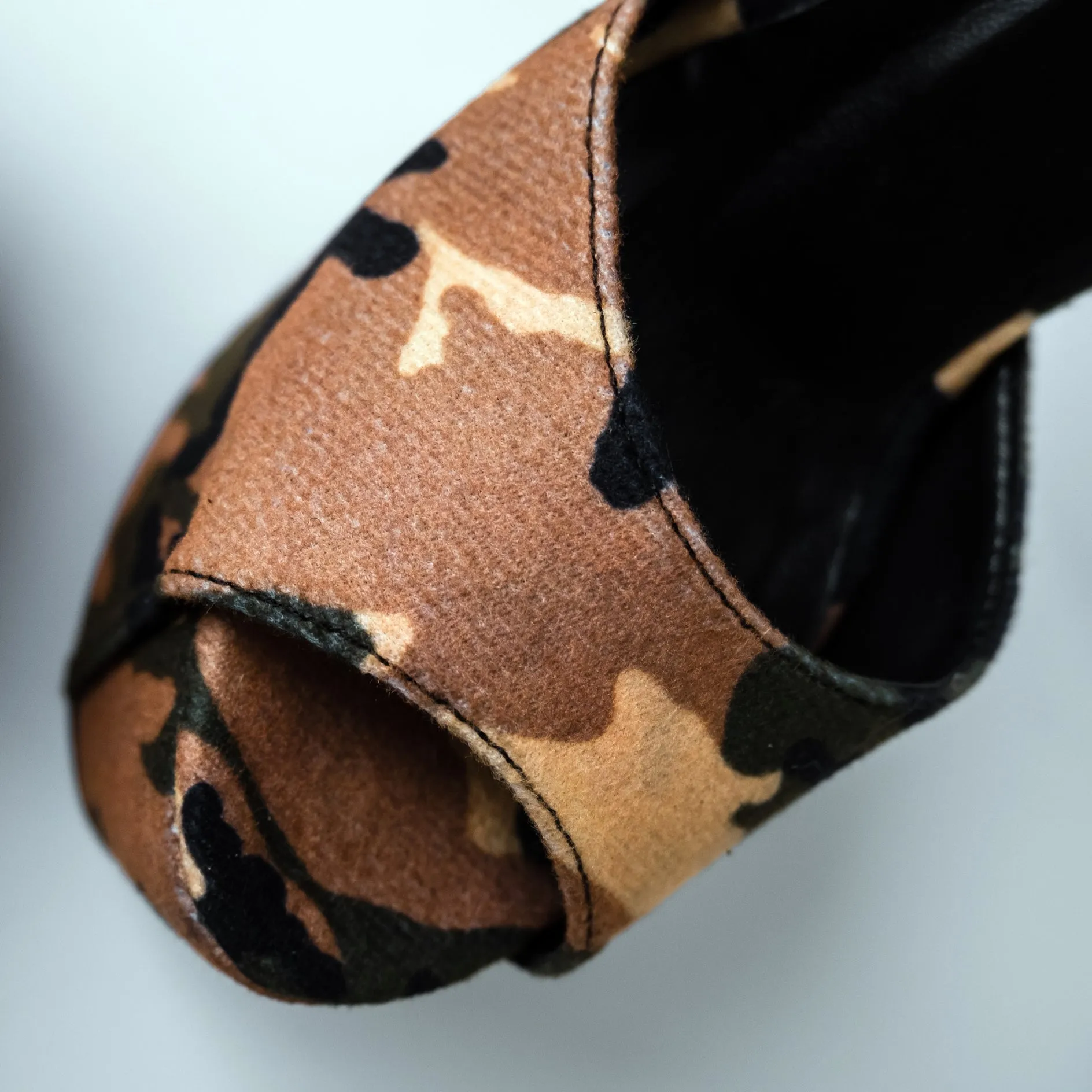 Camouflage Black Ankle Strap Detail High Heels