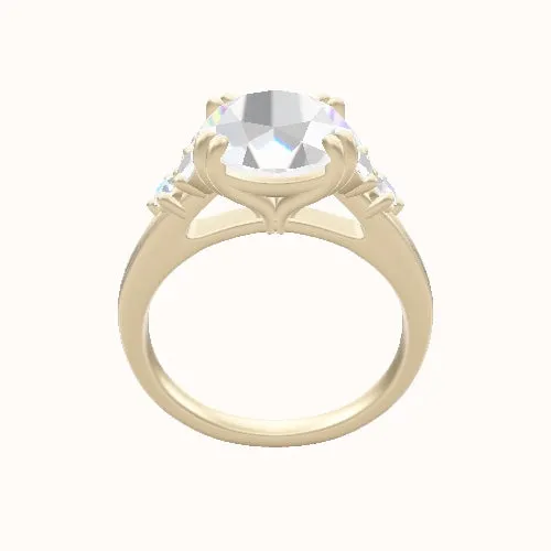 Cathedral Band with Marquise & Round Diamond Sidestones Engagement Ring With Double Prongs Head