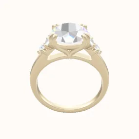 Cathedral Band with Marquise & Round Diamond Sidestones Engagement Ring With Double Prongs Head