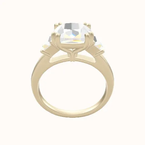 Cathedral Band with Trapezoid Sidestones Engagement Ring With Double Prongs Head