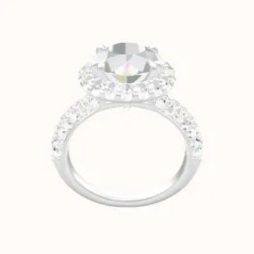 Cathedral Three Row Pave Engagement Ring With Halo with Double Prong Head