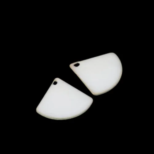 Charms, Fan-Shaped, Double-Sided, White, Enameled, Brass, Drops, 13mm