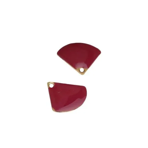 Charms, Fan-Shaped, Double-Sided, Wine Red, Enameled, Brass, Drops, 13mm